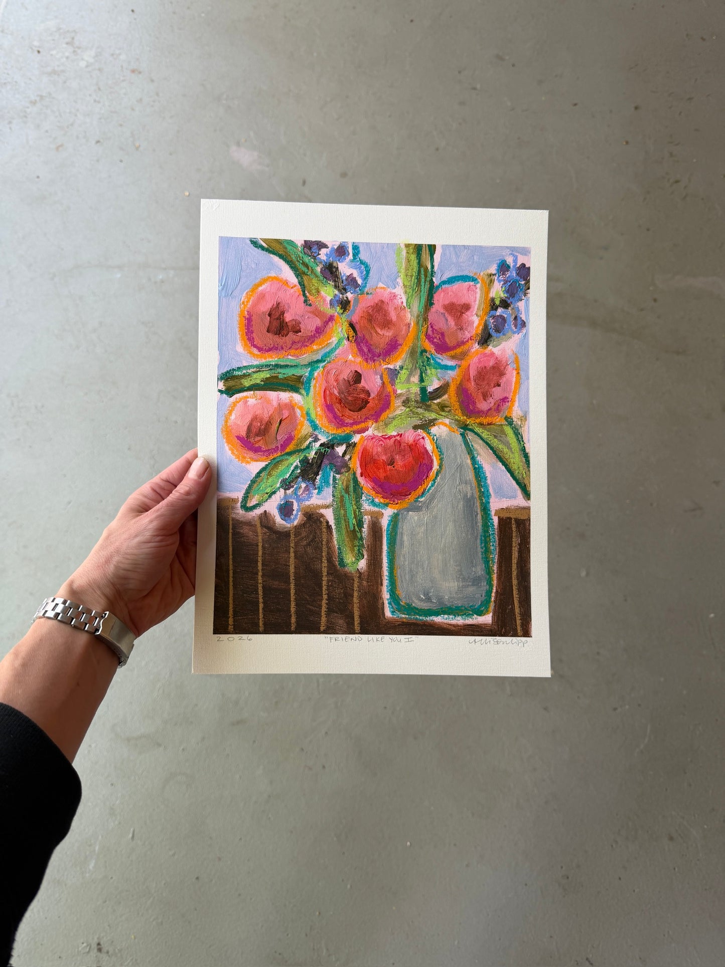 10" x 8" Abstract Floral Bouquet Paintings | Original, Acrylic and Oil Pastel on Paper