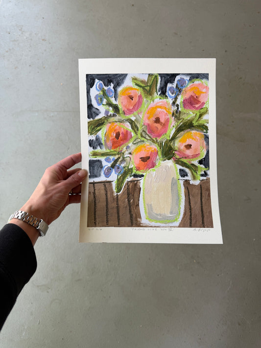 10" x 8" Abstract Floral Bouquet Paintings | Original, Acrylic and Oil Pastel on Paper
