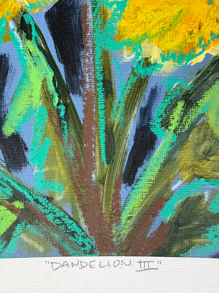 10" x 8" Abstract Dandelion Floral Paintings | Original, Acrylic and Oil Pastel on Paper