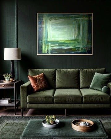 (PENDING SALE) 36" x 48" Acrylic and Oil Stick on Canvas | Green Abstract