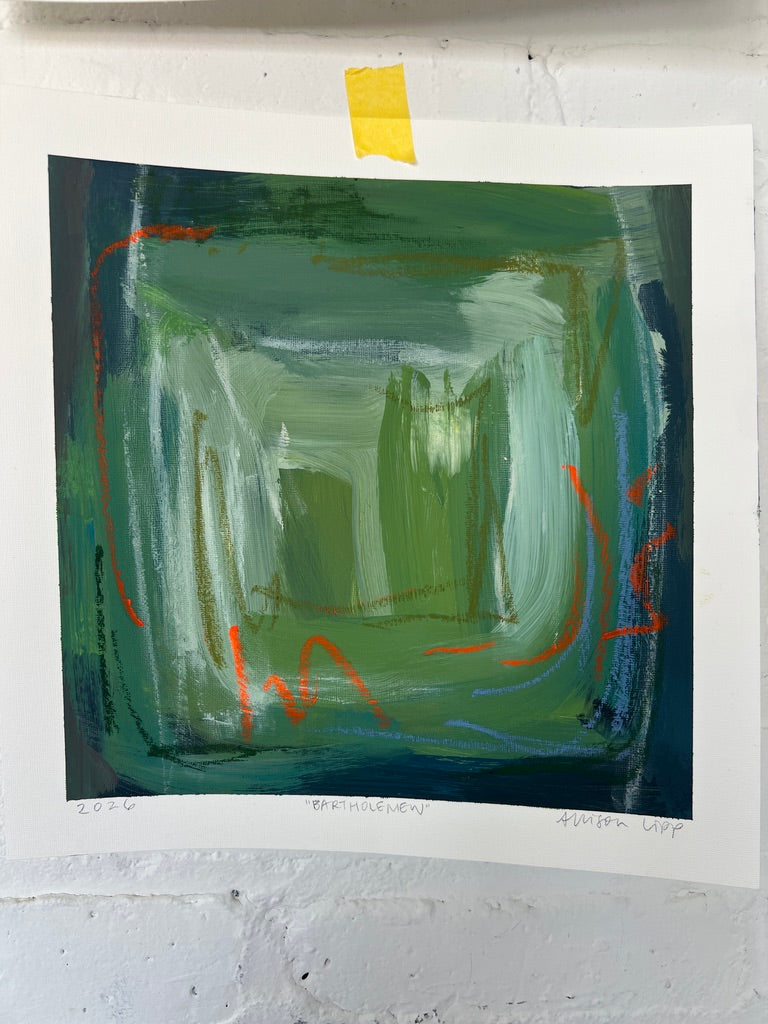 10" x 10" Green Abstract on Paper