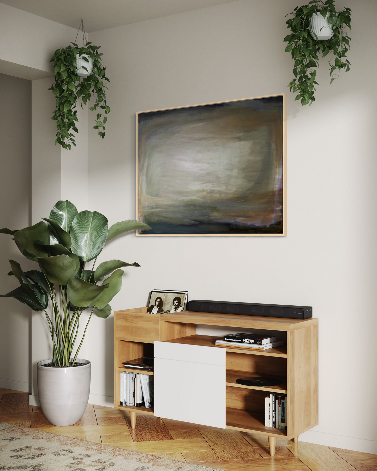 36" x 48" Abstract Landscape | Acrylic and oil stick on canvas | "Foggy Day in Spring, I"