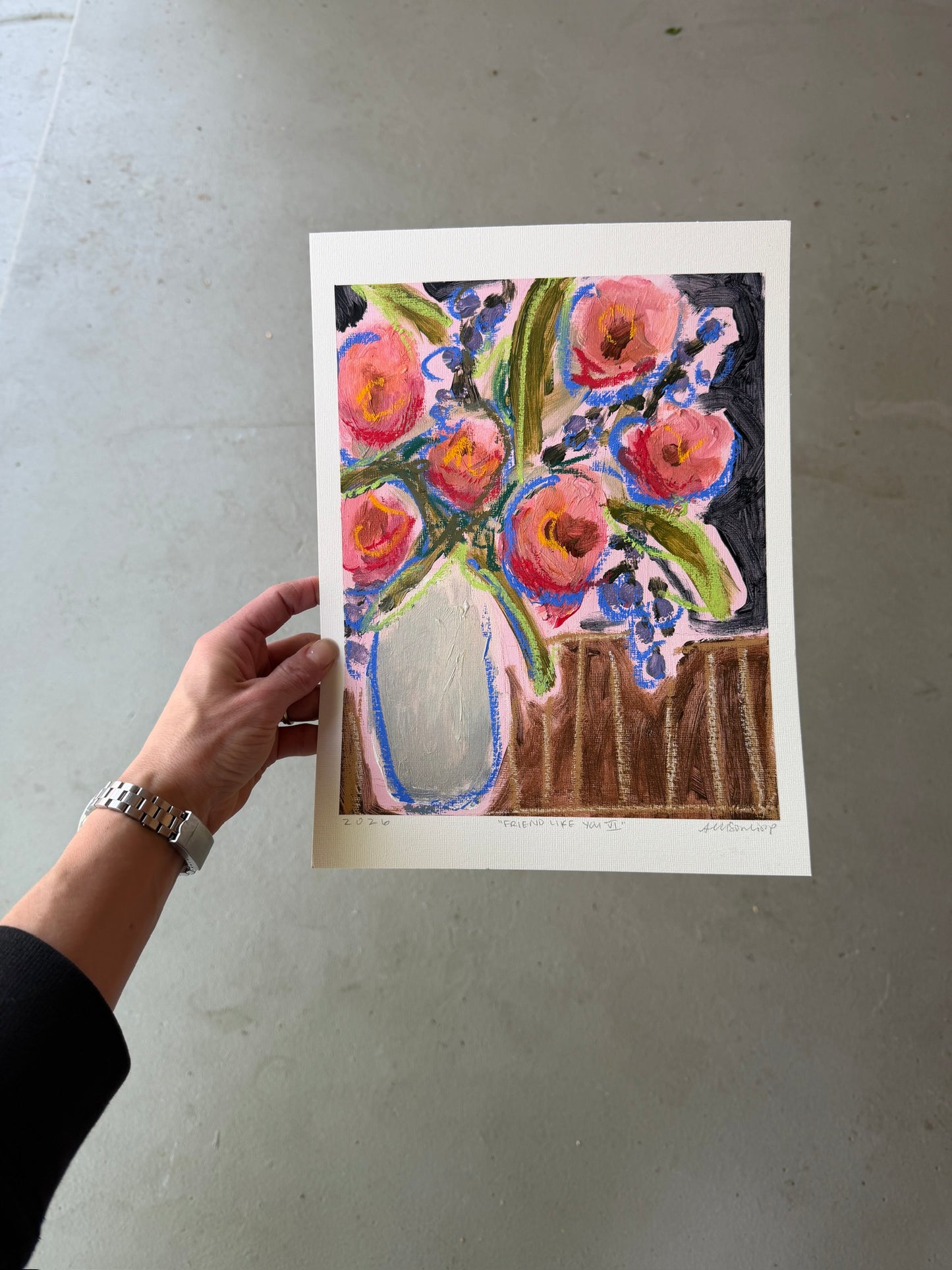 10" x 8" Abstract Floral Bouquet Paintings | Original, Acrylic and Oil Pastel on Paper