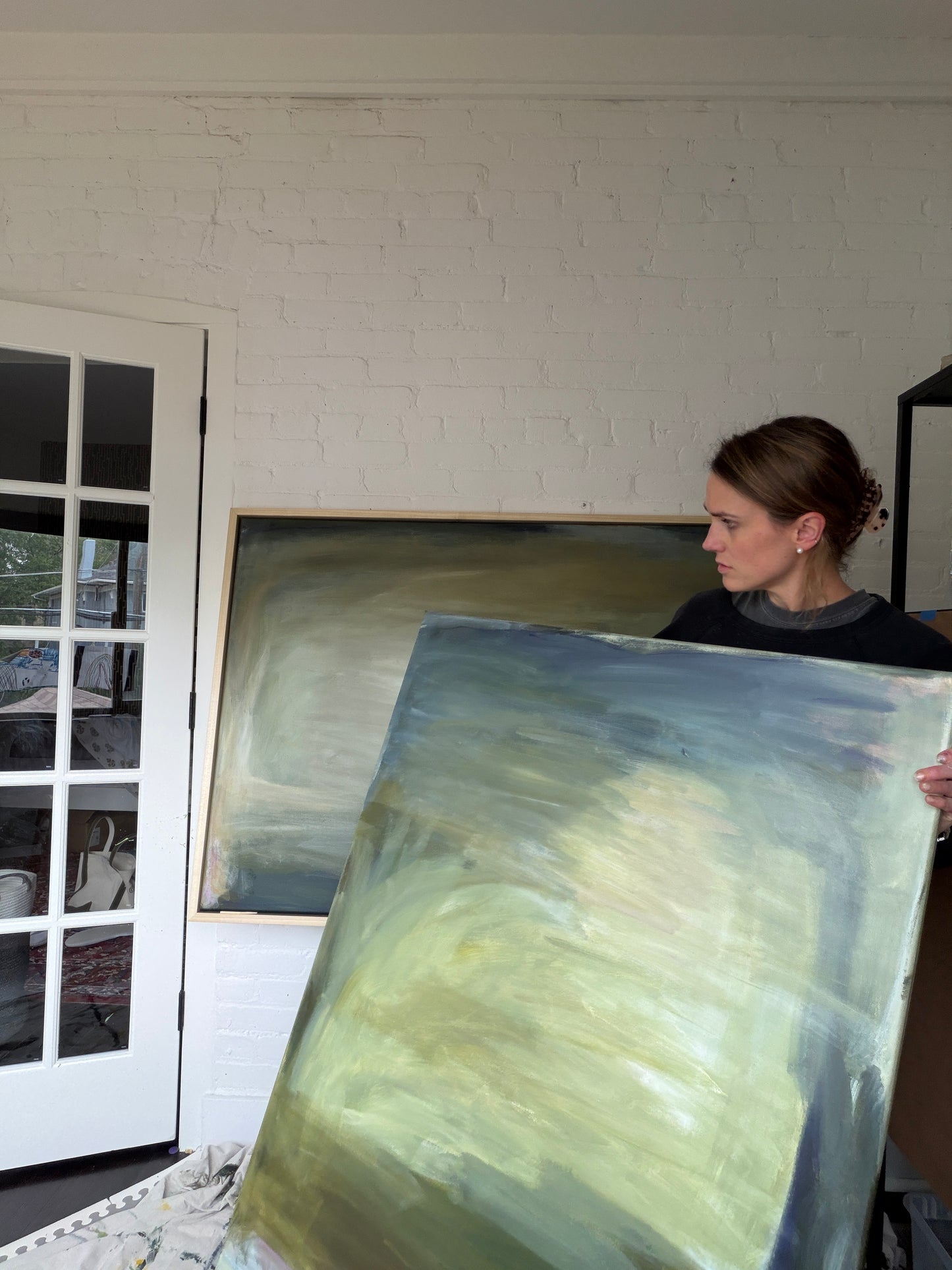 36" x 48" Abstract Landscape | Acrylic and oil stick on canvas | "Foggy Day in Spring, I"