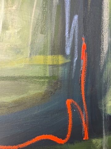 48" x 36" Acrylic and Oil Stick on Canvas | Green Abstract