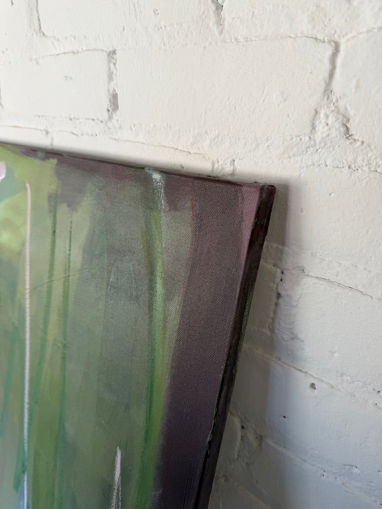 36" x 36" Green Abstract Painting | Acrylic and Oil Stick on Canvas