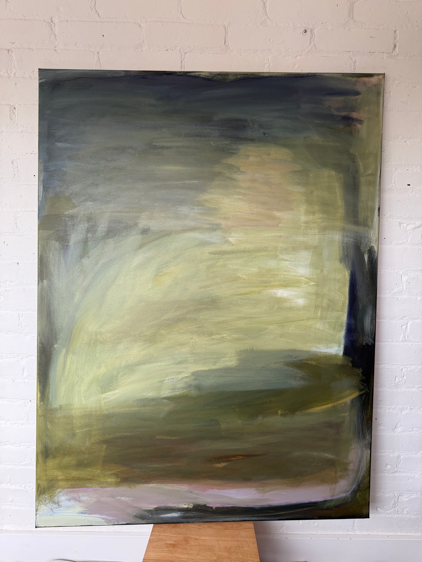 48" x 36" Abstract Landscape | Acrylic and oil stick on canvas | "Foggy Day in Spring, II"