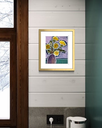 10" x 8" Abstract Dandelion Floral Paintings | Original, Acrylic and Oil Pastel on Paper