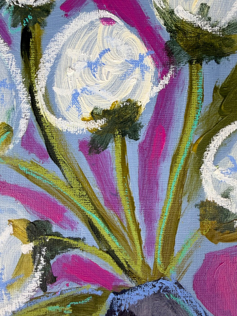 10" x 8" Abstract Dandelion Floral Paintings | Original, Acrylic and Oil Pastel on Paper