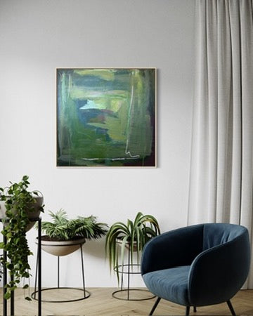 36" x 36" Green Abstract Painting | Acrylic and Oil Stick on Canvas