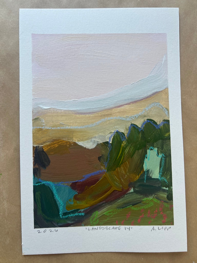 7"x5" Abstract Landscape: Acrylic and Oil Stick on Paper