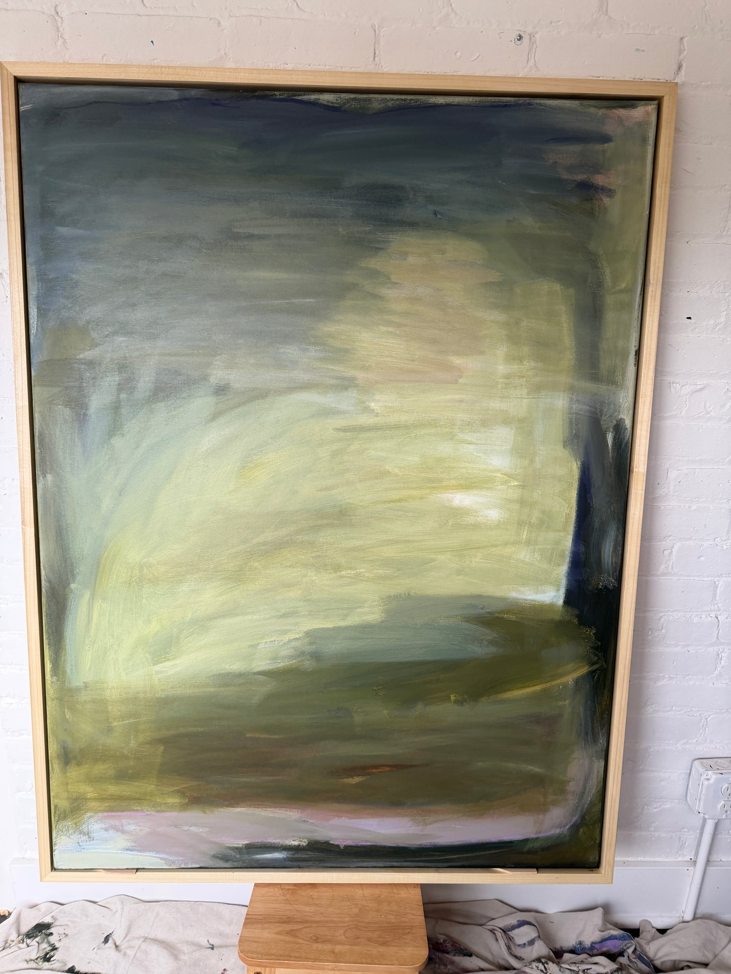 48" x 36" Abstract Landscape | Acrylic and oil stick on canvas | "Foggy Day in Spring, II"