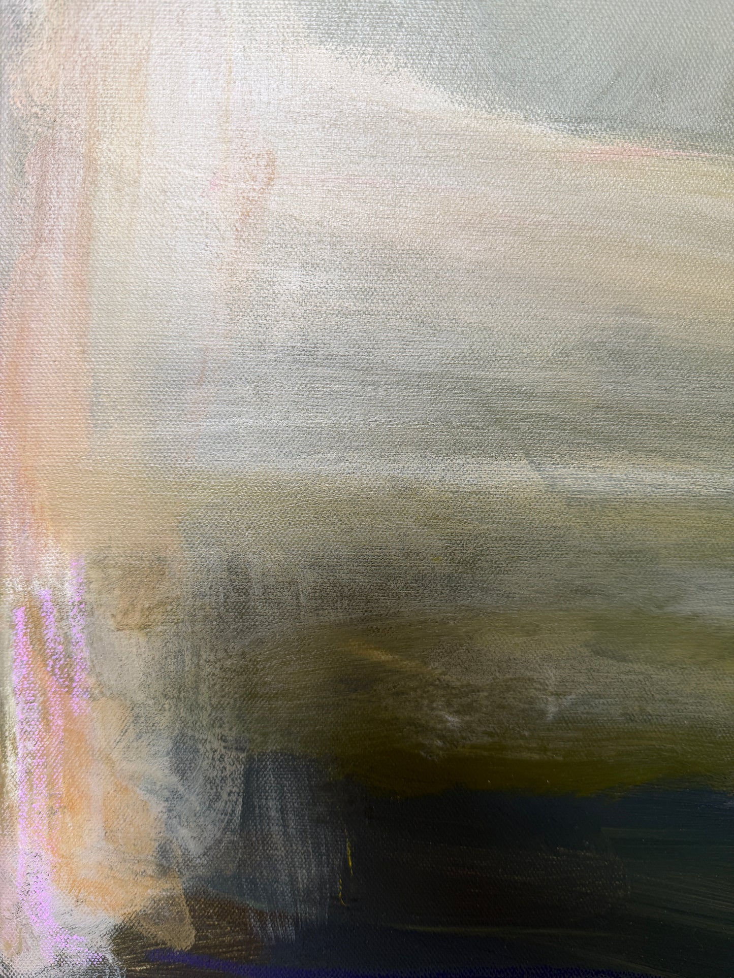36" x 48" Abstract Landscape | Acrylic and oil stick on canvas | "Foggy Day in Spring, I"