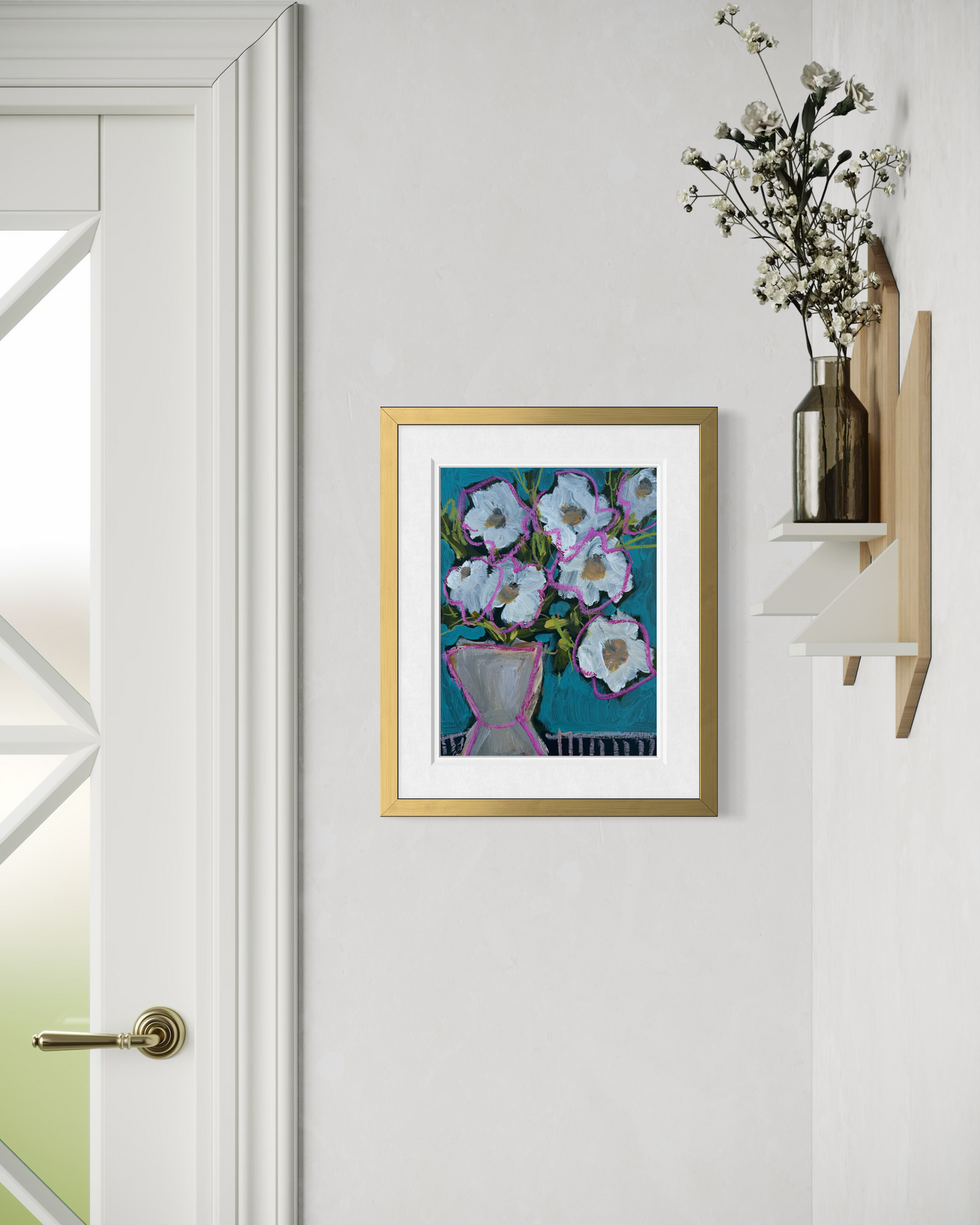 12" x 9" Abstract Floral: Acrylic and Oil Pastel on Paper