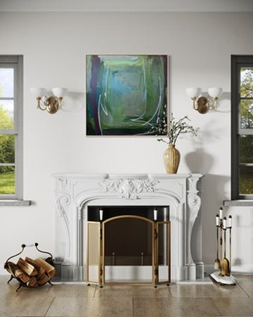 36" x 36" Green Abstract Painting | Acrylic and Oil Stick on Canvas