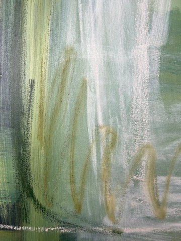 48" x 36" Acrylic and Oil Stick on Canvas | Green Abstract