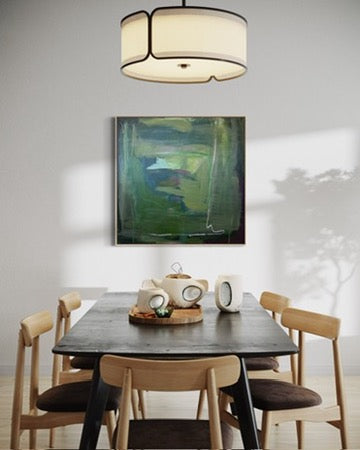 36" x 36" Green Abstract Painting | Acrylic and Oil Stick on Canvas