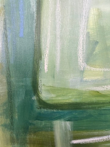 (PENDING SALE) 36" x 48" Acrylic and Oil Stick on Canvas | Green Abstract