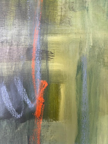 (PENDING SALE) 36" x 48" Acrylic and Oil Stick on Canvas | Green Abstract
