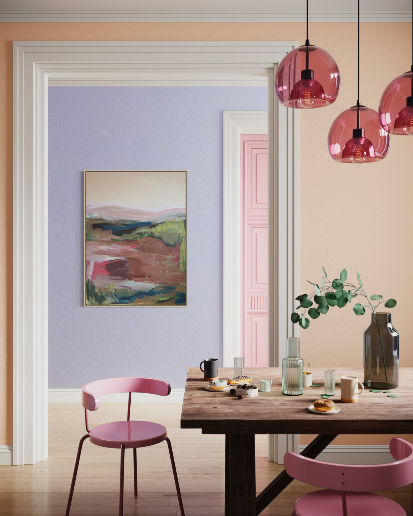 48" x 36" Abstract Landscape | Acrylic and oil stick on canvas | "It's pronounced 'aubergine' I"