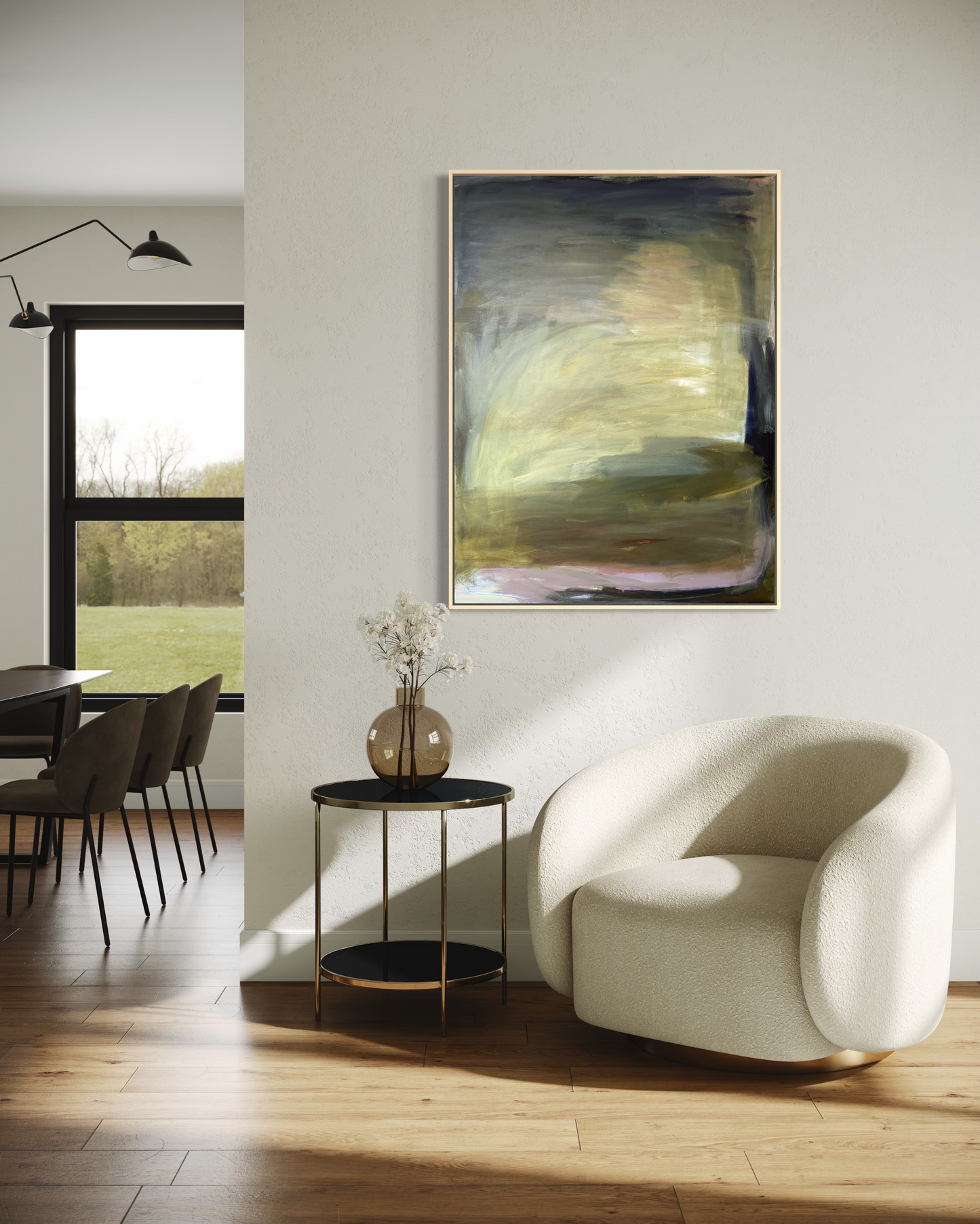 48" x 36" Abstract Landscape | Acrylic and oil stick on canvas | "Foggy Day in Spring, II"