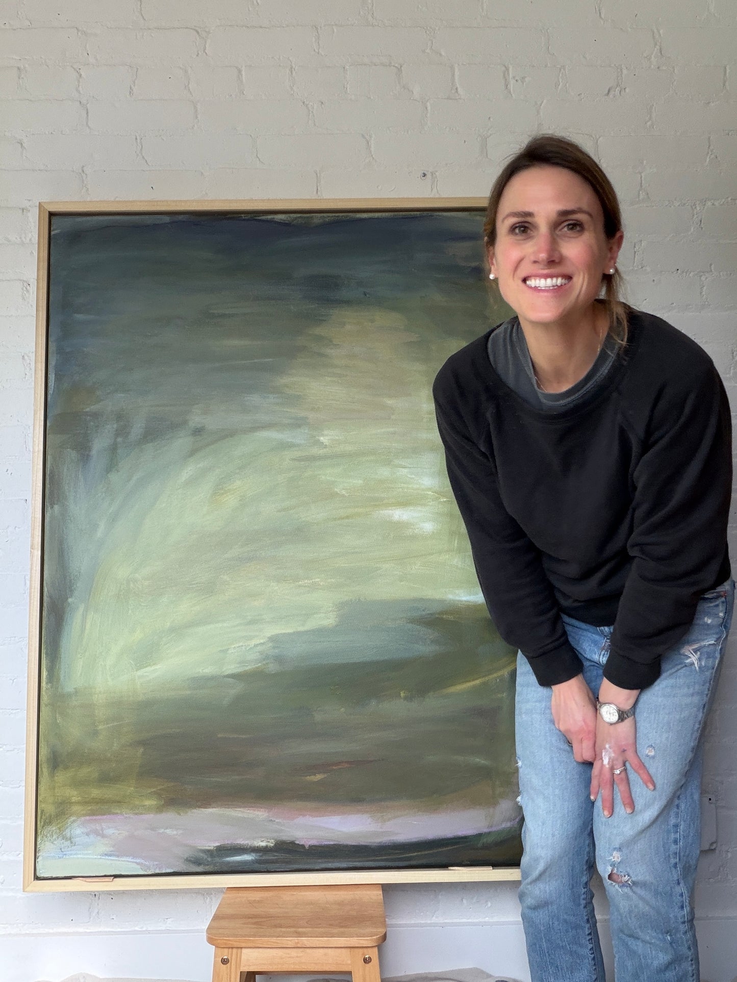 48" x 36" Abstract Landscape | Acrylic and oil stick on canvas | "Foggy Day in Spring, II"