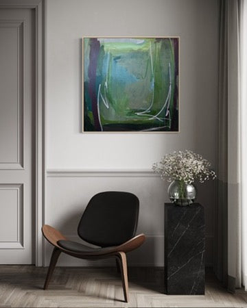 36" x 36" Green Abstract Painting | Acrylic and Oil Stick on Canvas