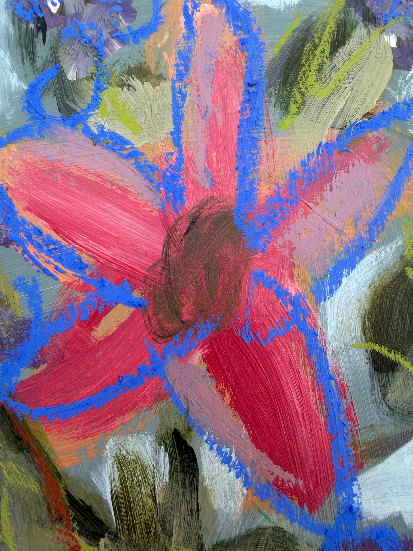 12" x 9" Abstract Floral: Acrylic and Oil Pastel on Paper
