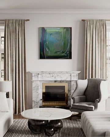 36" x 36" Green Abstract Painting | Acrylic and Oil Stick on Canvas