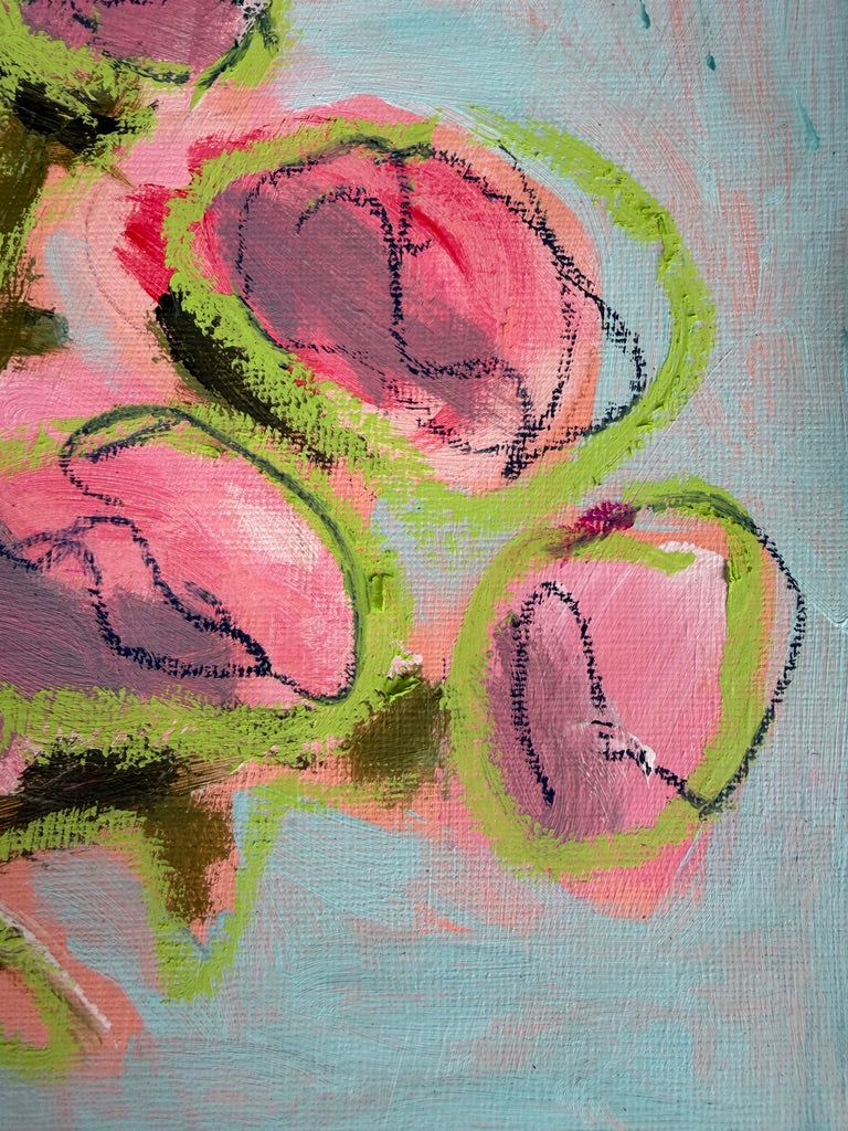 10" x 8" Abstract Carnation Floral Paintings | Original, Acrylic and Oil Pastel on Paper