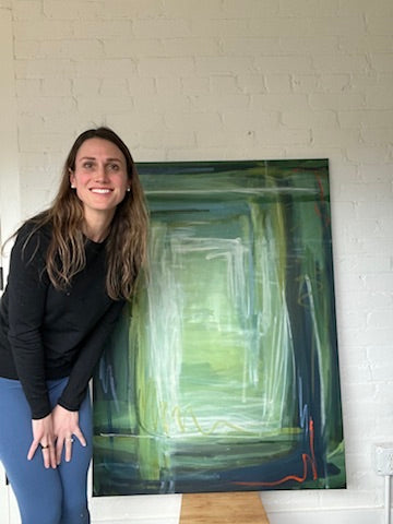 48" x 36" Acrylic and Oil Stick on Canvas | Green Abstract