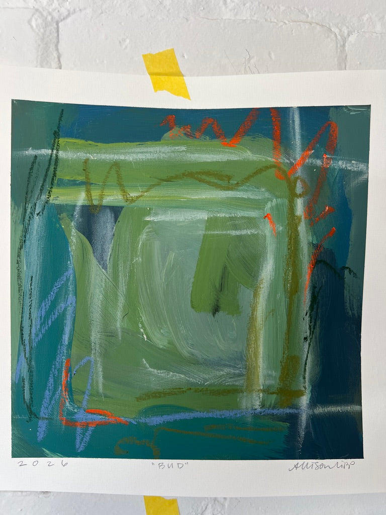 10" x 10" Green Abstract on Paper