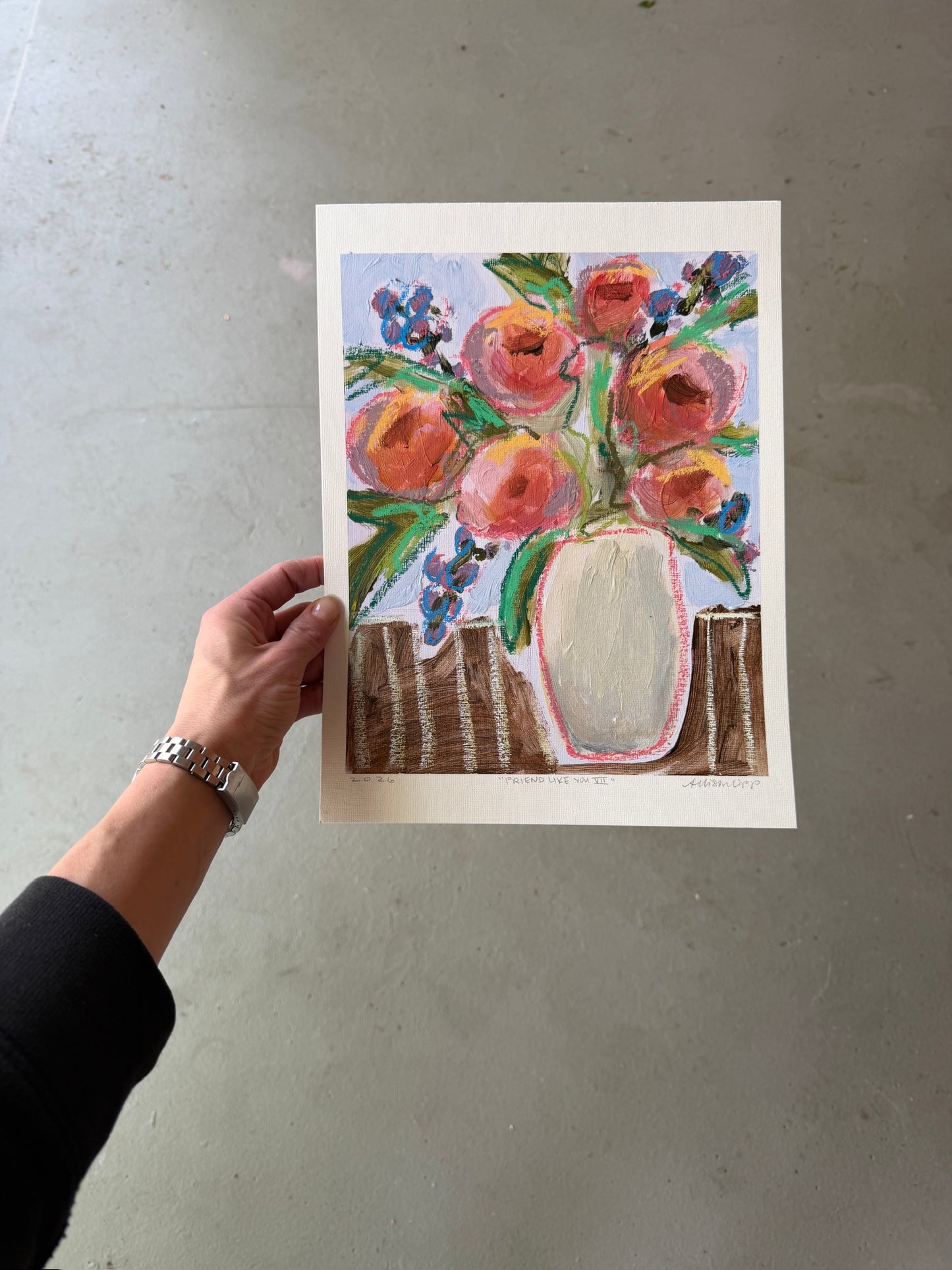 10" x 8" Abstract Floral Bouquet Paintings | Original, Acrylic and Oil Pastel on Paper