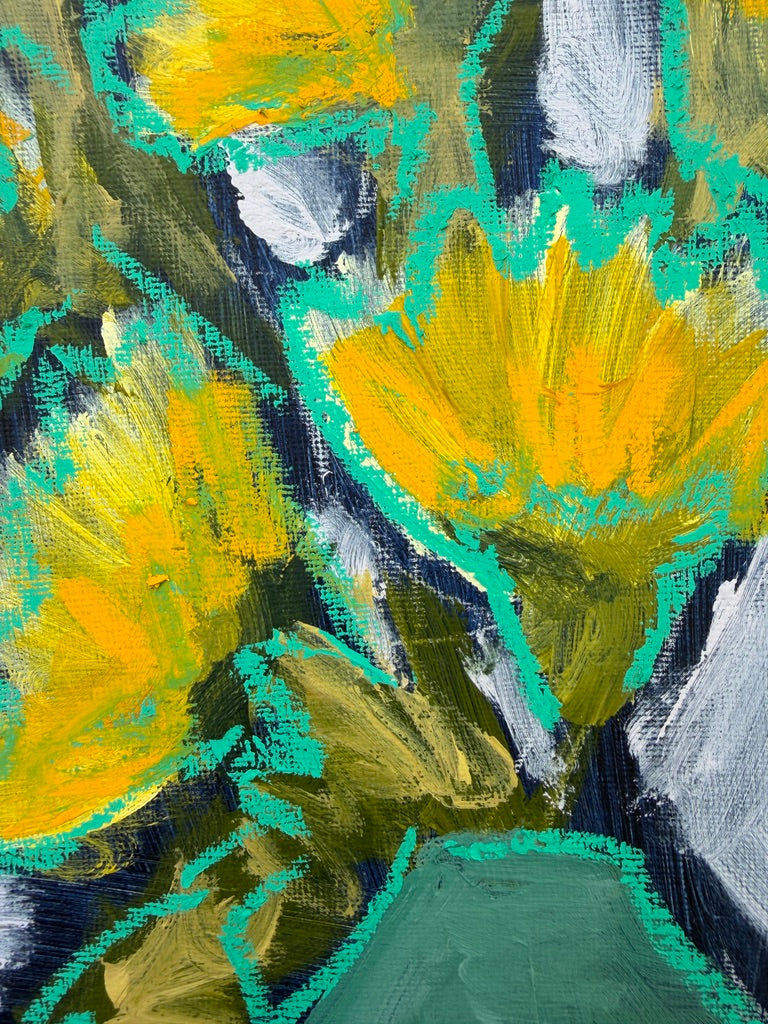 10" x 8" Abstract Dandelion Floral Paintings | Original, Acrylic and Oil Pastel on Paper