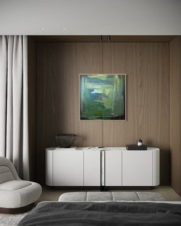 36" x 36" Green Abstract Painting | Acrylic and Oil Stick on Canvas