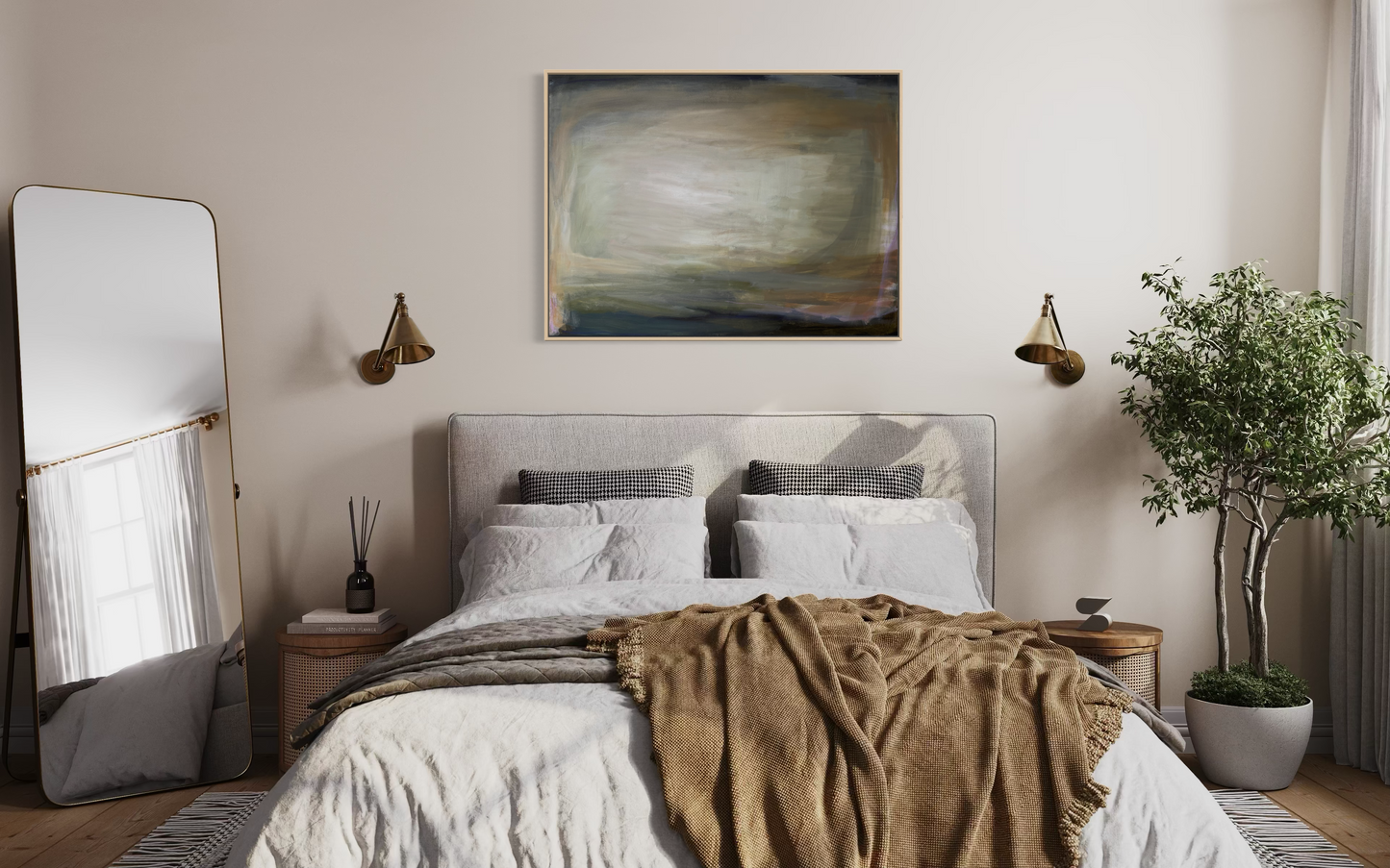36" x 48" Abstract Landscape | Acrylic and oil stick on canvas | "Foggy Day in Spring, I"