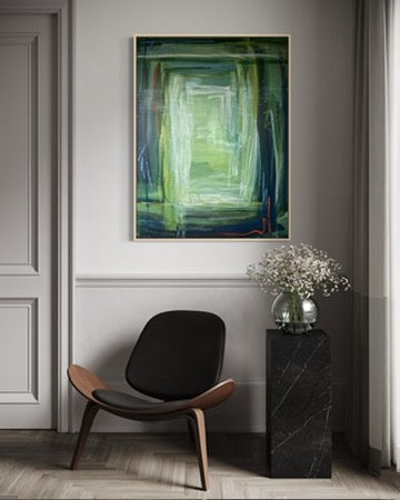 48" x 36" Acrylic and Oil Stick on Canvas | Green Abstract