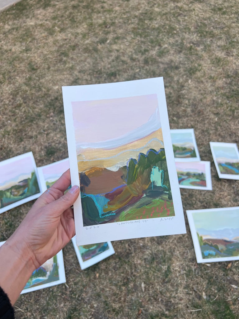 7"x5" Abstract Landscape: Acrylic and Oil Stick on Paper