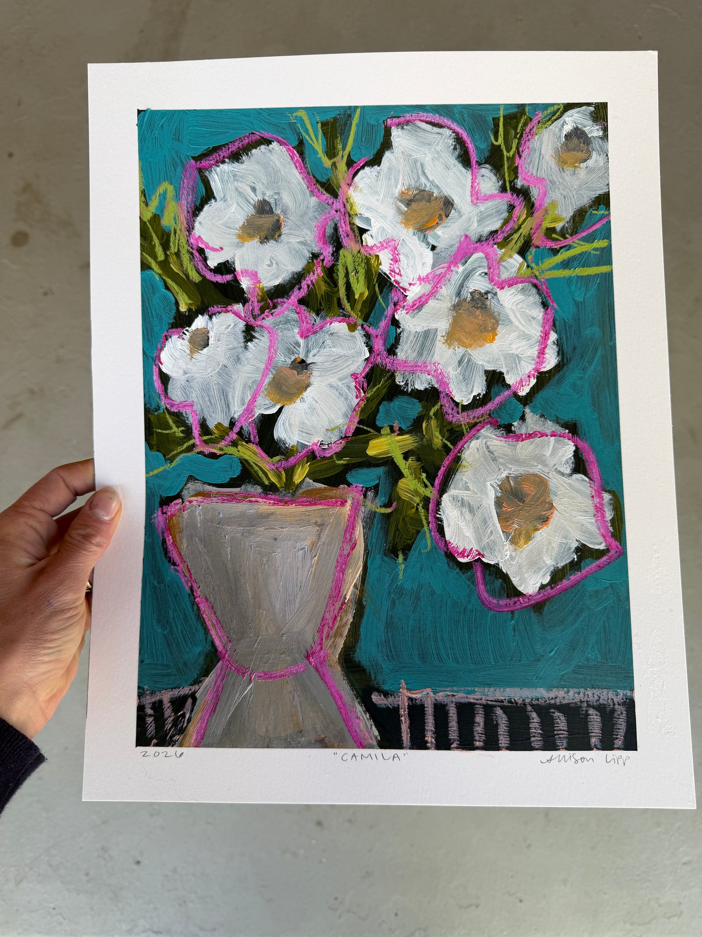 12" x 9" Abstract Floral: Acrylic and Oil Pastel on Paper