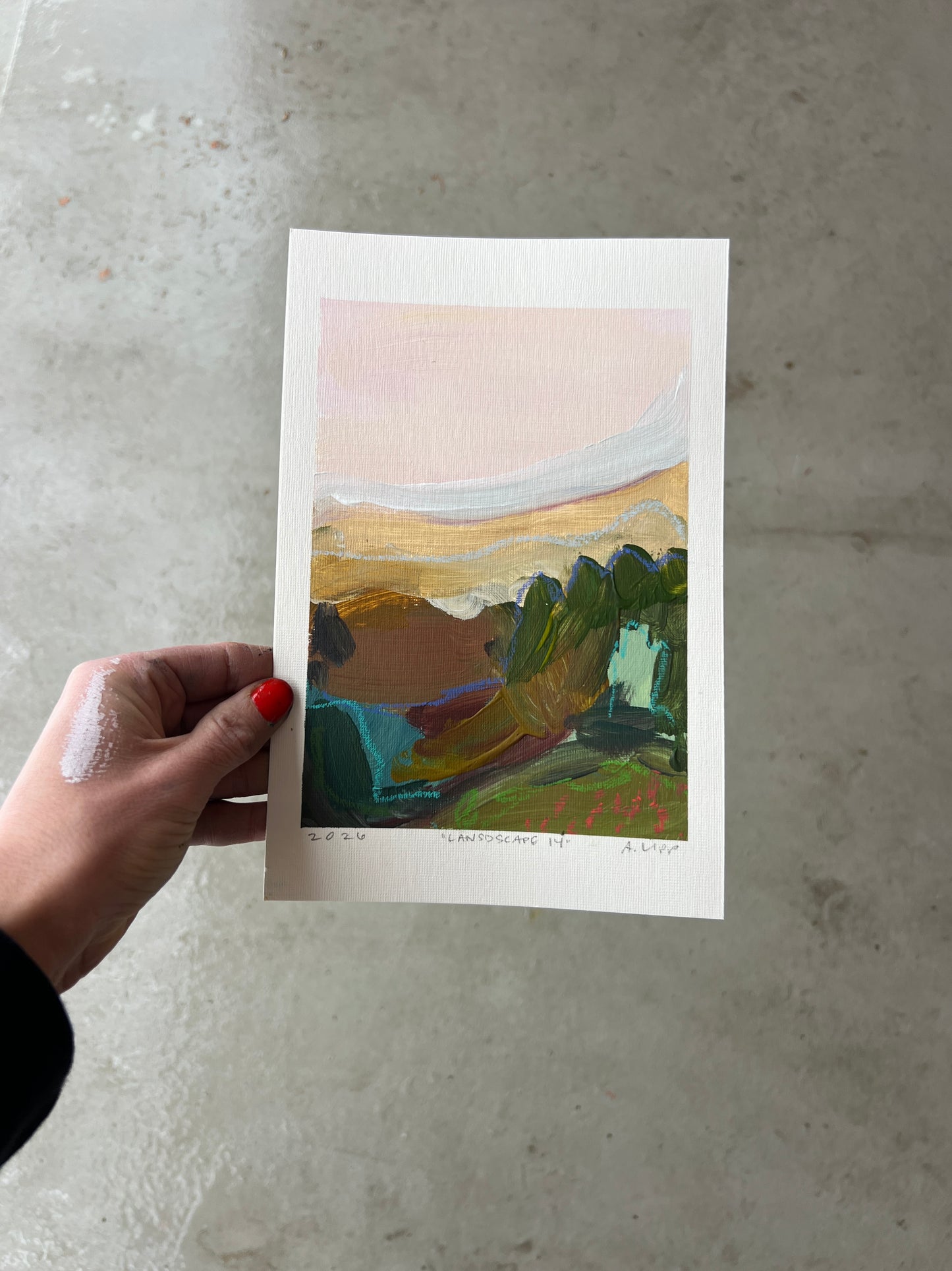 7"x5" Abstract Landscape: Acrylic and Oil Stick on Paper
