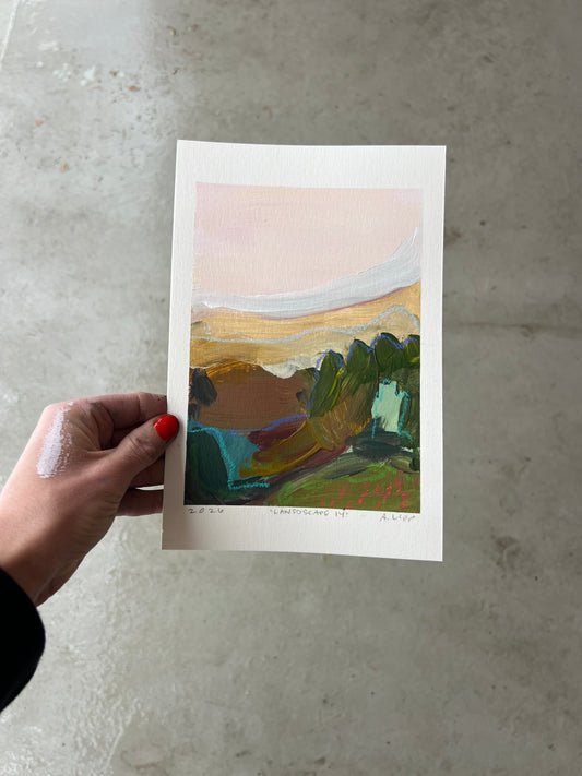 7"x5" Abstract Landscape: Acrylic and Oil Stick on Paper
