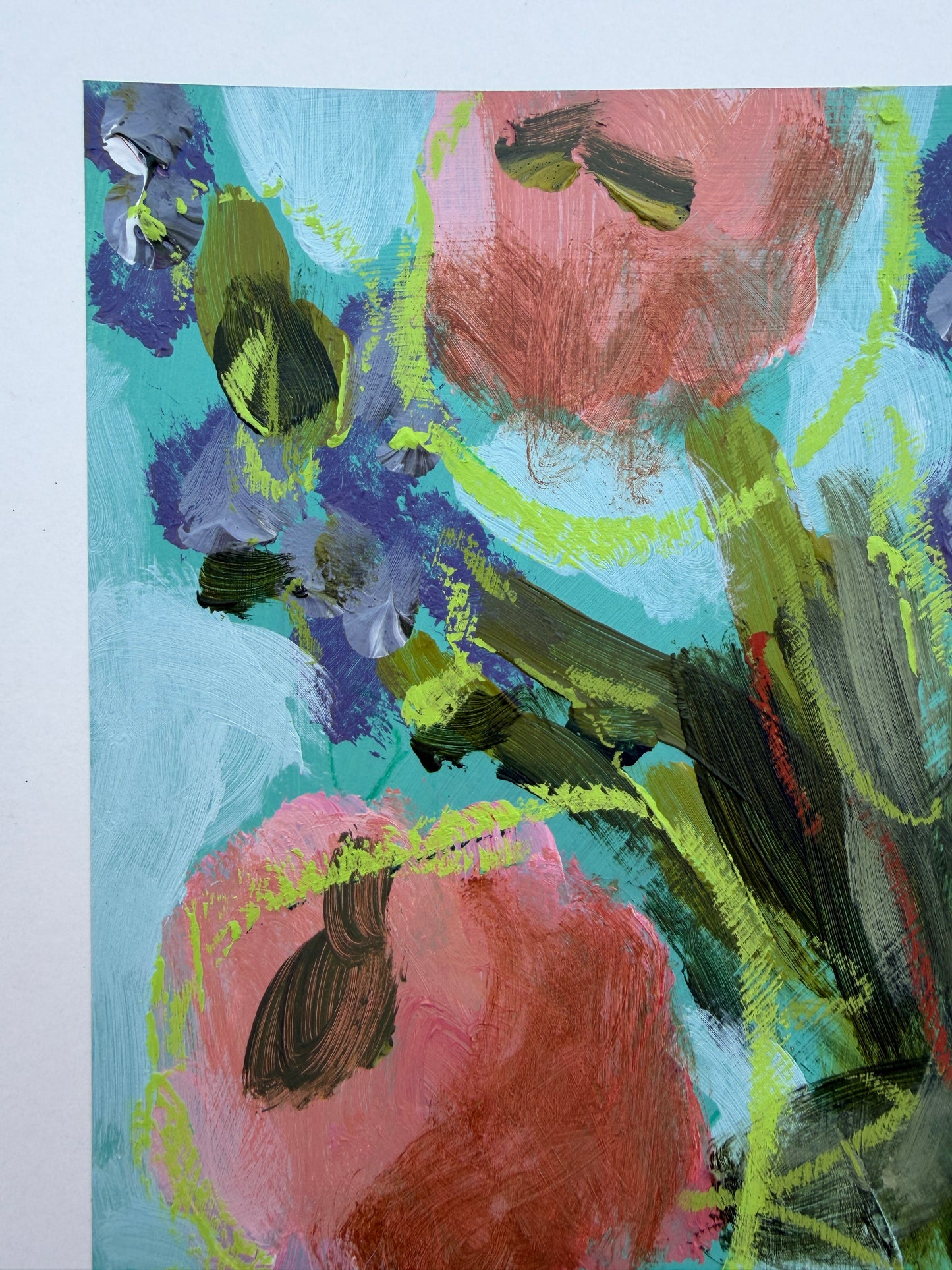 12" x 9" Abstract Floral: Acrylic and Oil Pastel on Paper