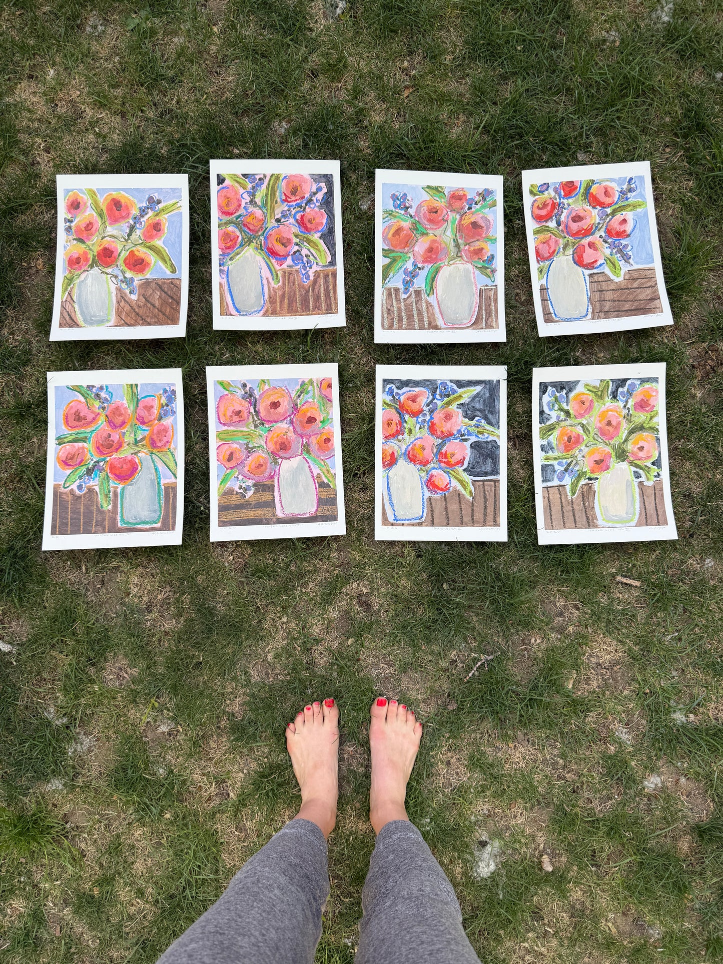 10" x 8" Abstract Floral Bouquet Paintings | Original, Acrylic and Oil Pastel on Paper