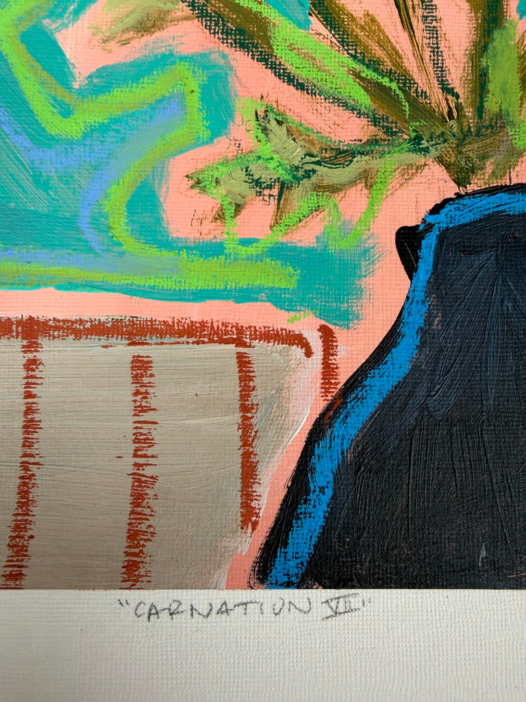 10" x 8" Abstract Carnation Floral Paintings | Original, Acrylic and Oil Pastel on Paper