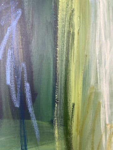 48" x 36" Acrylic and Oil Stick on Canvas | Green Abstract