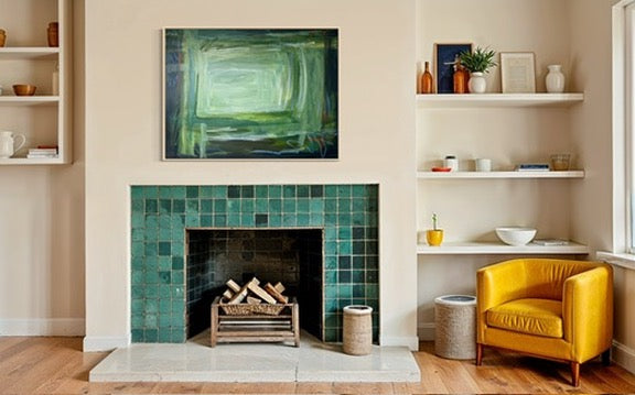 (PENDING SALE) 36" x 48" Acrylic and Oil Stick on Canvas | Green Abstract