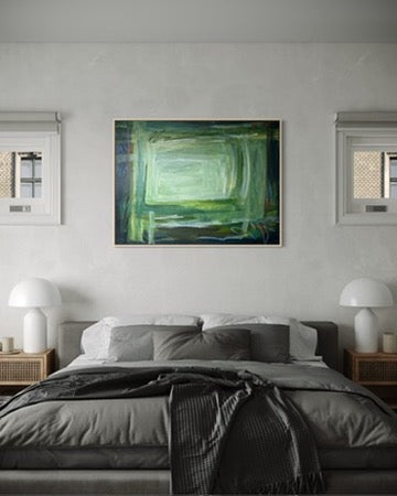 (PENDING SALE) 36" x 48" Acrylic and Oil Stick on Canvas | Green Abstract