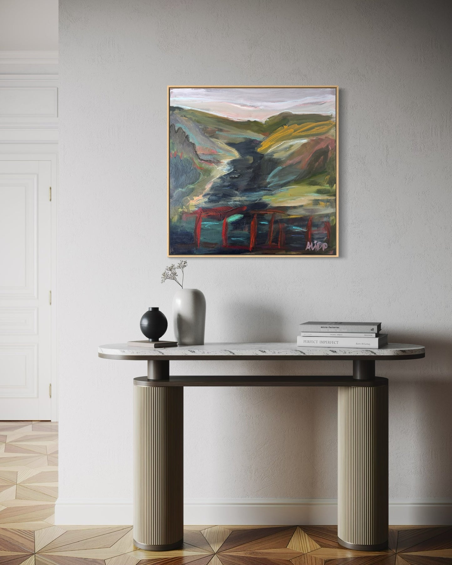 30" x 30" | Red Bridge Moment