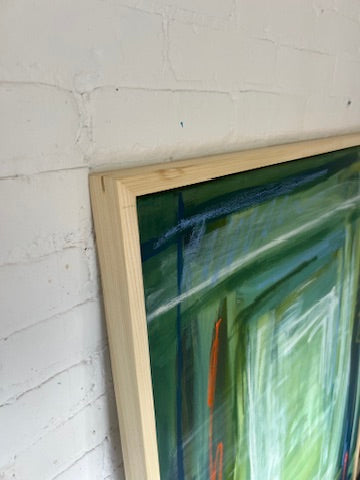 48" x 36" Acrylic and Oil Stick on Canvas | Green Abstract