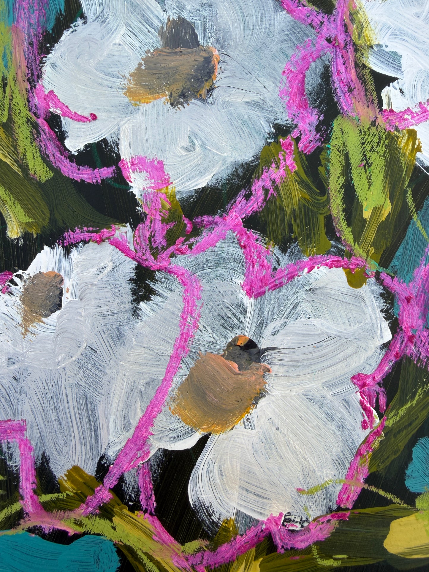 12" x 9" Abstract Floral: Acrylic and Oil Pastel on Paper